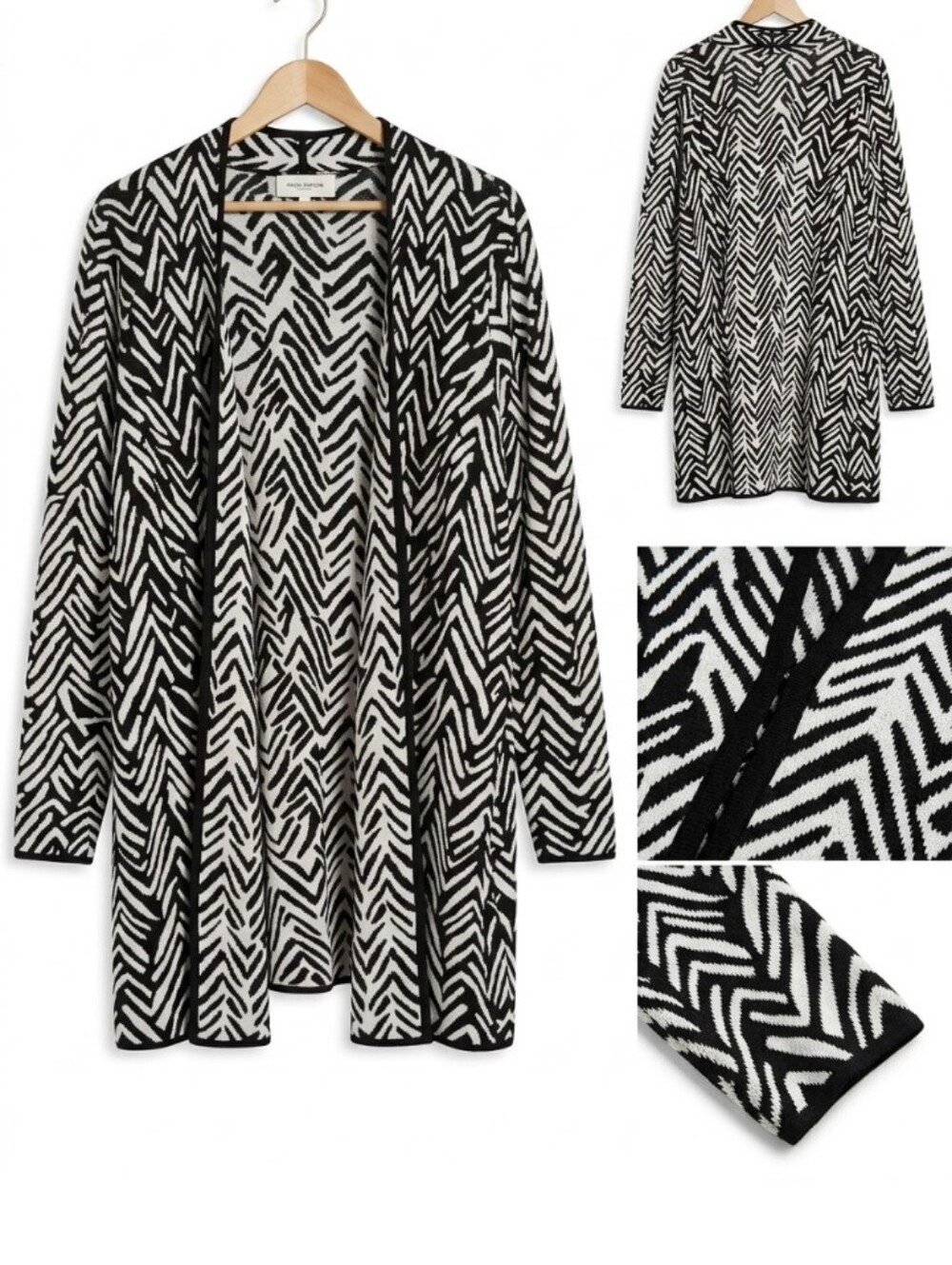 Jones Studio Black & White Open-Front Patterned Cardigan